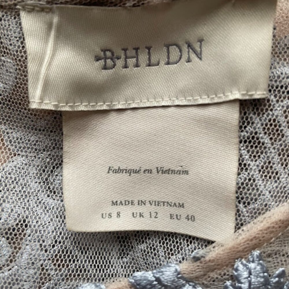 Anthropologie BHLDN | Lace Overlay Midi Dress | Nude & Blue | Size 8 | NWOT - Picture 5 of 6